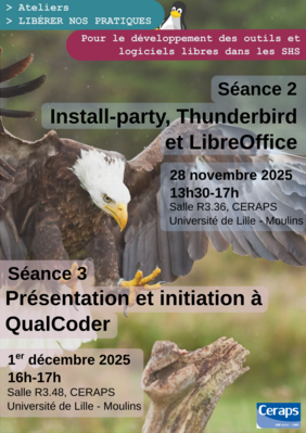 Affiche d'informations sur les sujets, dates et lieux des séances 2 et 3 des ateliers